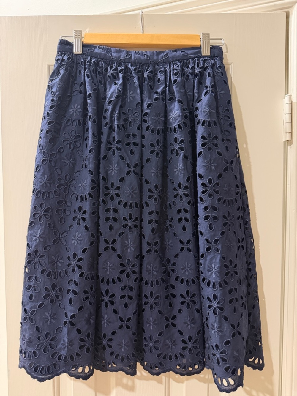 J. Crew Navy Eyelet A-Line Midi Skirt